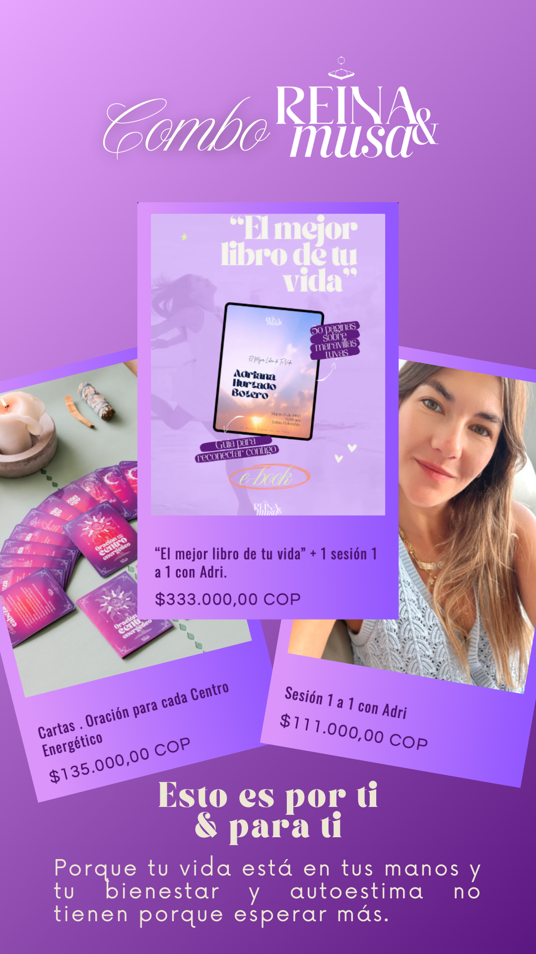 Combo "El mejor libro de tu vida" + Cartas "Oración para cada centro energético" + Sesión 1 a 1 con Adri